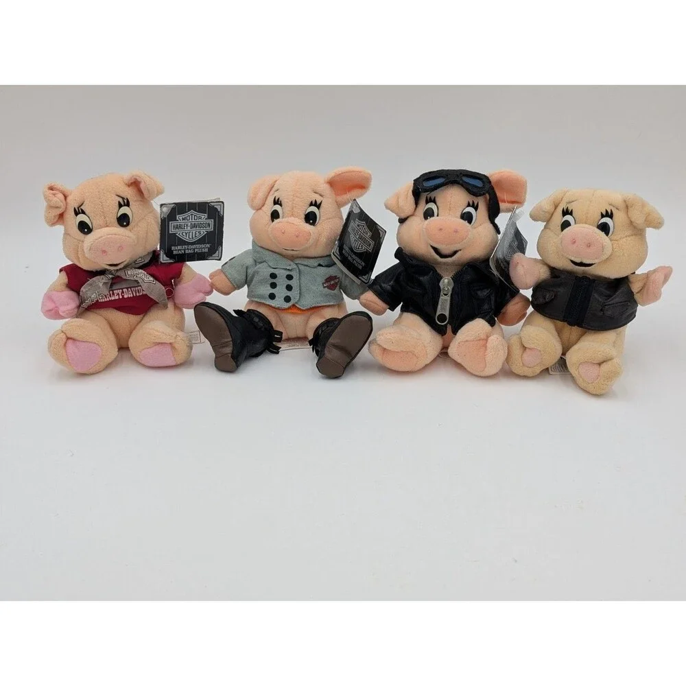 Lot of 4 Harley‑Davidson Hog Pig Plush Biker Pigs Vintage Plush